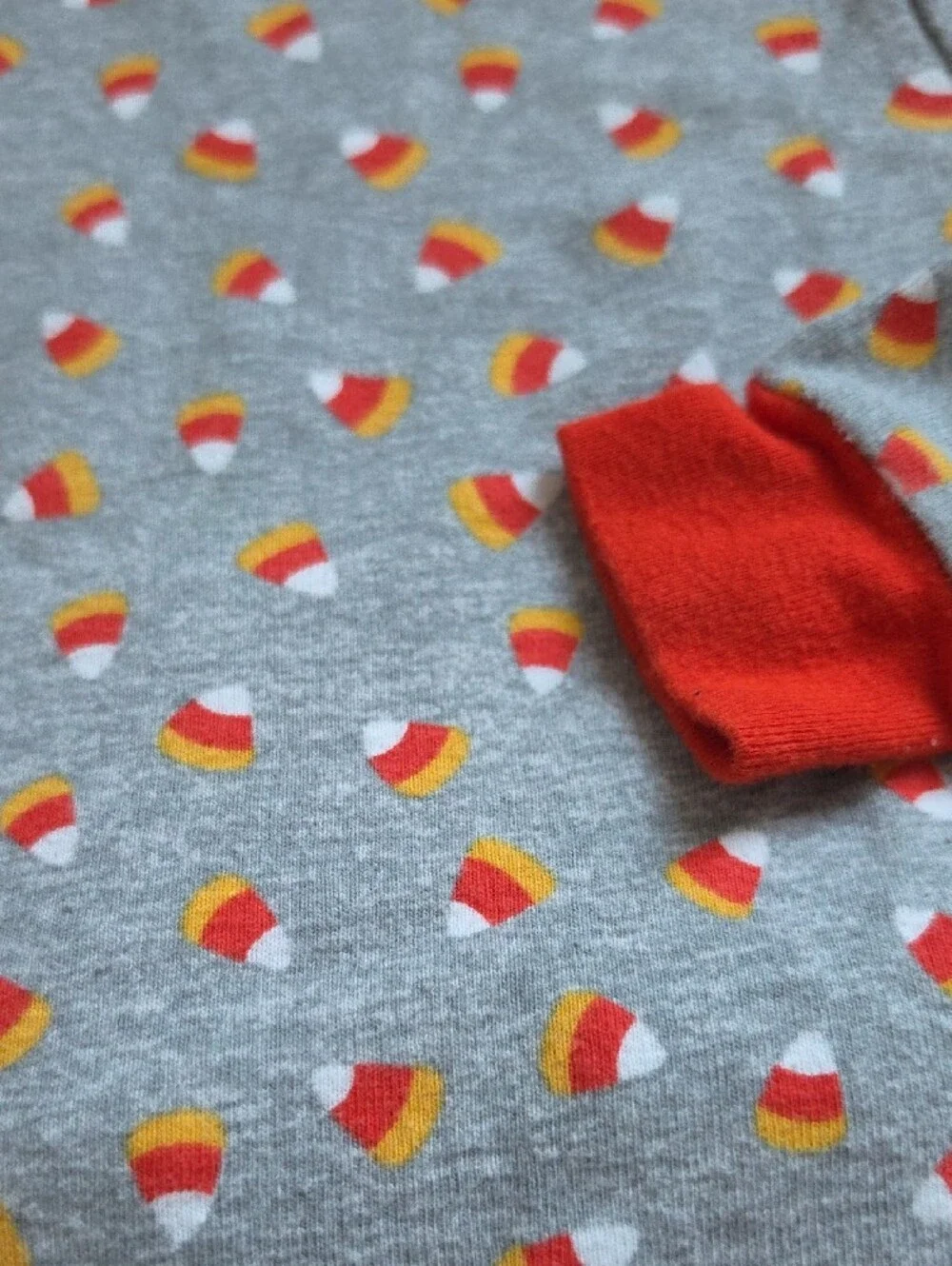 Grey Candy Corn Print Kids Pajama Set with Orange Trim